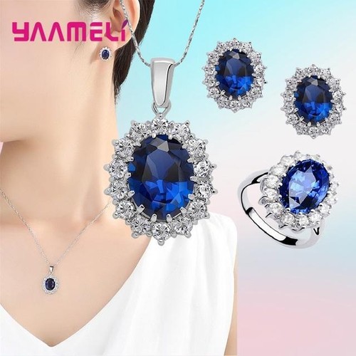 925 Silver Wedding Jewelry Set Women Oval Flower Cz Crystal Engagement - Picture 26 of 26