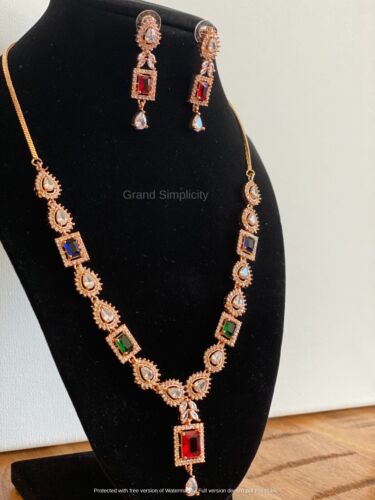 Set Collana Oro Rosa Zirconi Pietra Multicolore Set Placcato Oro A D Gioielli Regalo - Foto 2 di 5