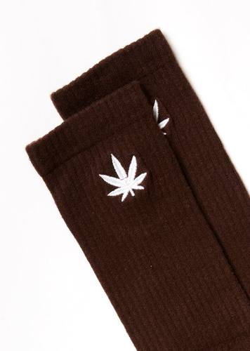 BNWT Afends - Happy Hemp Weed Crew Socks / Coffee Brown / Unisex - Picture 3 of 5