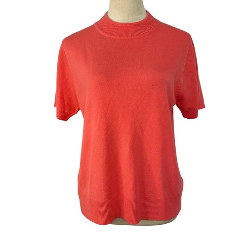 Sag Harbor Mock Neck Short Sleeve Knit Top Coral Casual Women Large - Picture 1 of 7