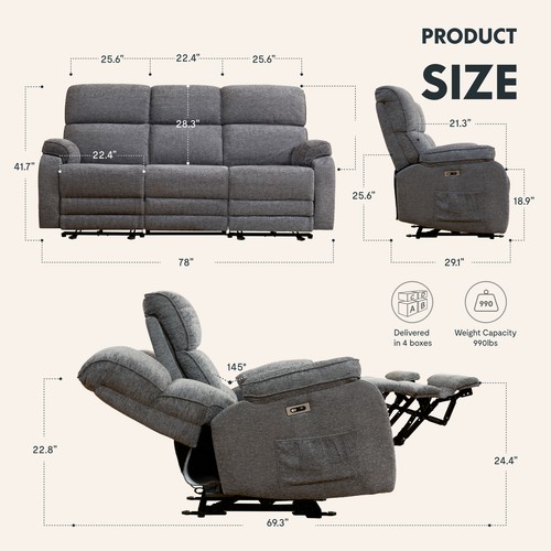 FLEXISPOT Massage&Heat Electric Power Recliner Sofa Couch Zero Gravity with USB - Picture 18 of 49