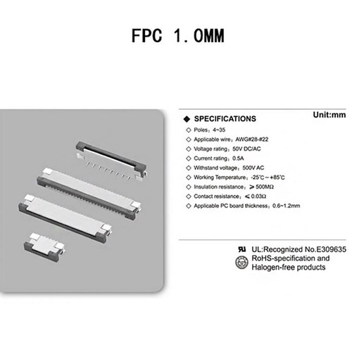 4Pin to 50Pin FPC/FFC Connector 0.5mm / 1.0mm Pitch Top / Bottom Interface Sizes - Picture 4 of 7