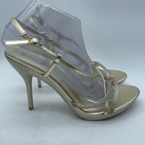 Wild Diva Women's Gold Strappy Rhinestone Stiletto Slingback Heels Shoes Size 10 - Picture 2 of 10