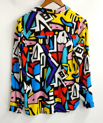 Camisa Big Dart Para Mujer 10 Botones Multicolor Años 90 Geométrica Arte Pop De Colección - Imagen 7 de 10