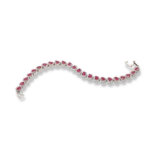 White gold finish Ruby And created diamond Heart Cut bracelet Dubaigems Gift Box - Picture 4 of 9