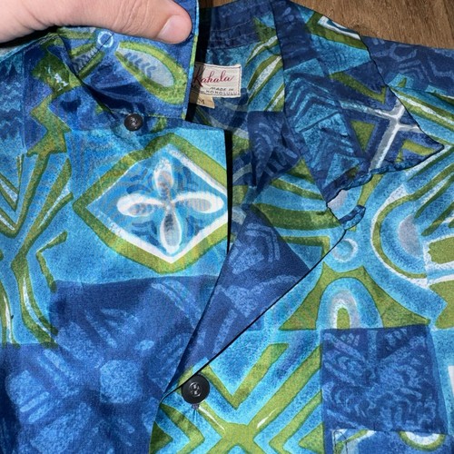 Vtg 50s 60s The Kahala Shirt Loop Collar Disco Hawaiian Hawaii Nylon Mens Medium - Picture 13 of 15