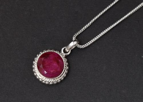 925 Sterling Silver Pendant Necklace Natural Ruby Free Shipping Jewelry PS-1056 - Picture 5 of 9