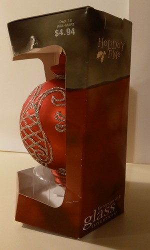 Ornamento in vetro stile europeo Holiday Time rosso con glitter argento - Foto 2 di 6