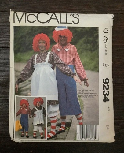 Costume McCalls 9234 vintage anni 80 Raggedy Ann Andy unisex bambino taglio 2-4 completo - Foto 1 di 3