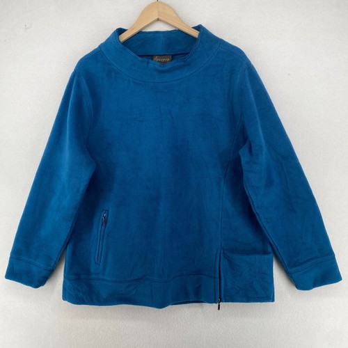 Apropos Sweater Womens L Mock Neck Tunic Fleece Lagenlook Zip Detail Pocket Blue
