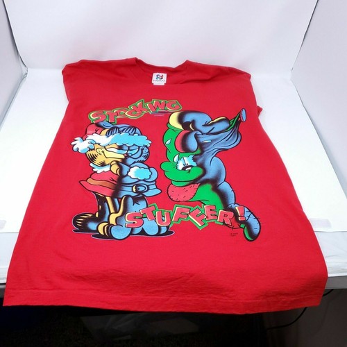 Vintage Garfield Odie rot Strumpf Füller Weihnachten Urlaub T-Shirt Made USA LG - Bild 5 von 6