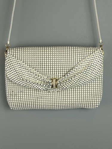 Carla Marchi White Chain Mail Metal Evening Bag w/ Snake Chain Strap - Picture 2 of 7