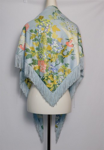 Maxi Vestido y Mantón Floral Tropical Tono Azul Bebé LESLIE FAY Años 70 De Colección Para Mujer - Imagen 19 de 21