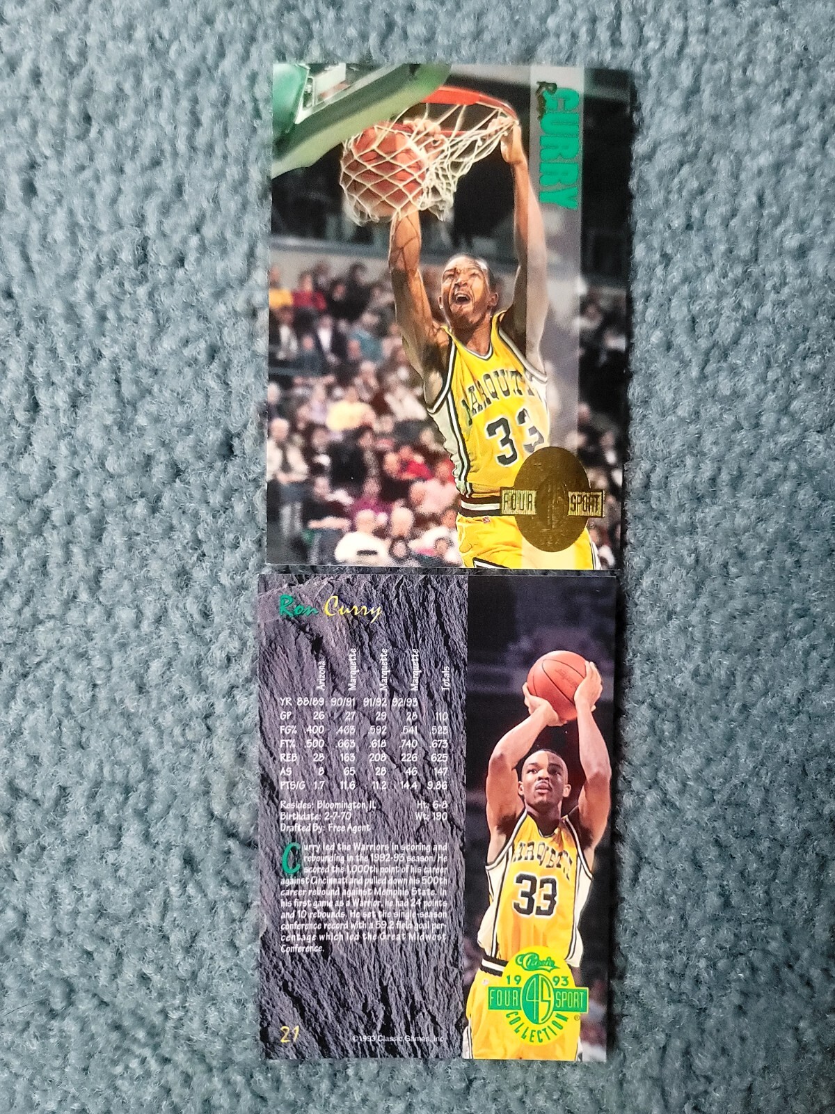 Ron Curry (1993) Classic Four Sport Basketball Card Lot of approx 2 cards