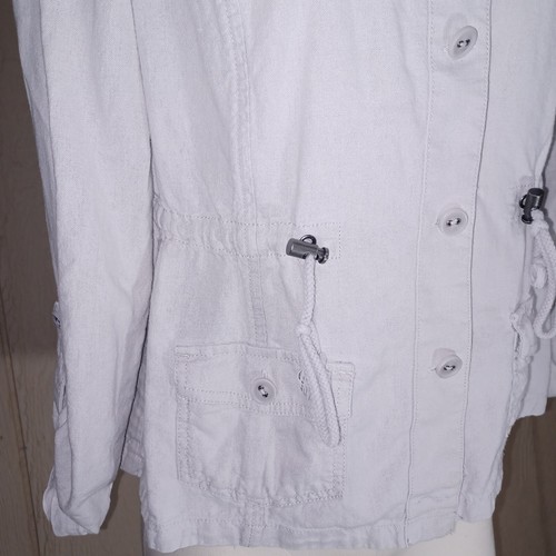 Relativity Jacket Womens Medium Gray Beige Roll Tab Sleeve Fitted Relaxed GUC - Picture 12 of 12