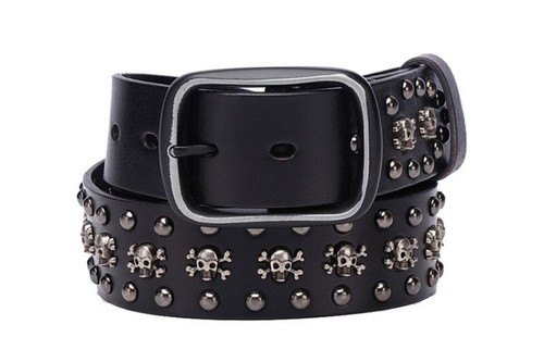 Cintura punk unisex con tachuelas de cuero real con cráneo de metal pesado - Imagen 13 de 40