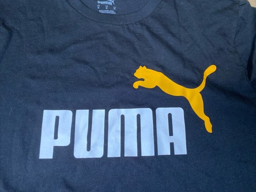 NEW Mens ESS+ Logo Puma Black T-Shirt Black/Tangerine 586759 Size Medium - Picture 2 of 13