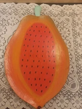 Large Papaya Serving Tray Hanpainted Wooden Functional Or Decorative 19×11" 