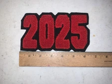 CUSTOM MADE Chenille 2025 Patch IRON ON Red on Black