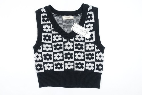 KEIN KOMMENTAR NY-LA BLUMENMUSTER SCHWARZ WEISS MITTLERER VAUSSCHNITT PULLOVER WESTE DAMEN NEU