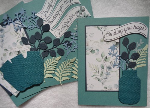 Stampin Up! Card Kit BEAUTIFUL BLUES & GREENS Sending You Hugs Vase FRIENDSHIP - Picture 2 of 3