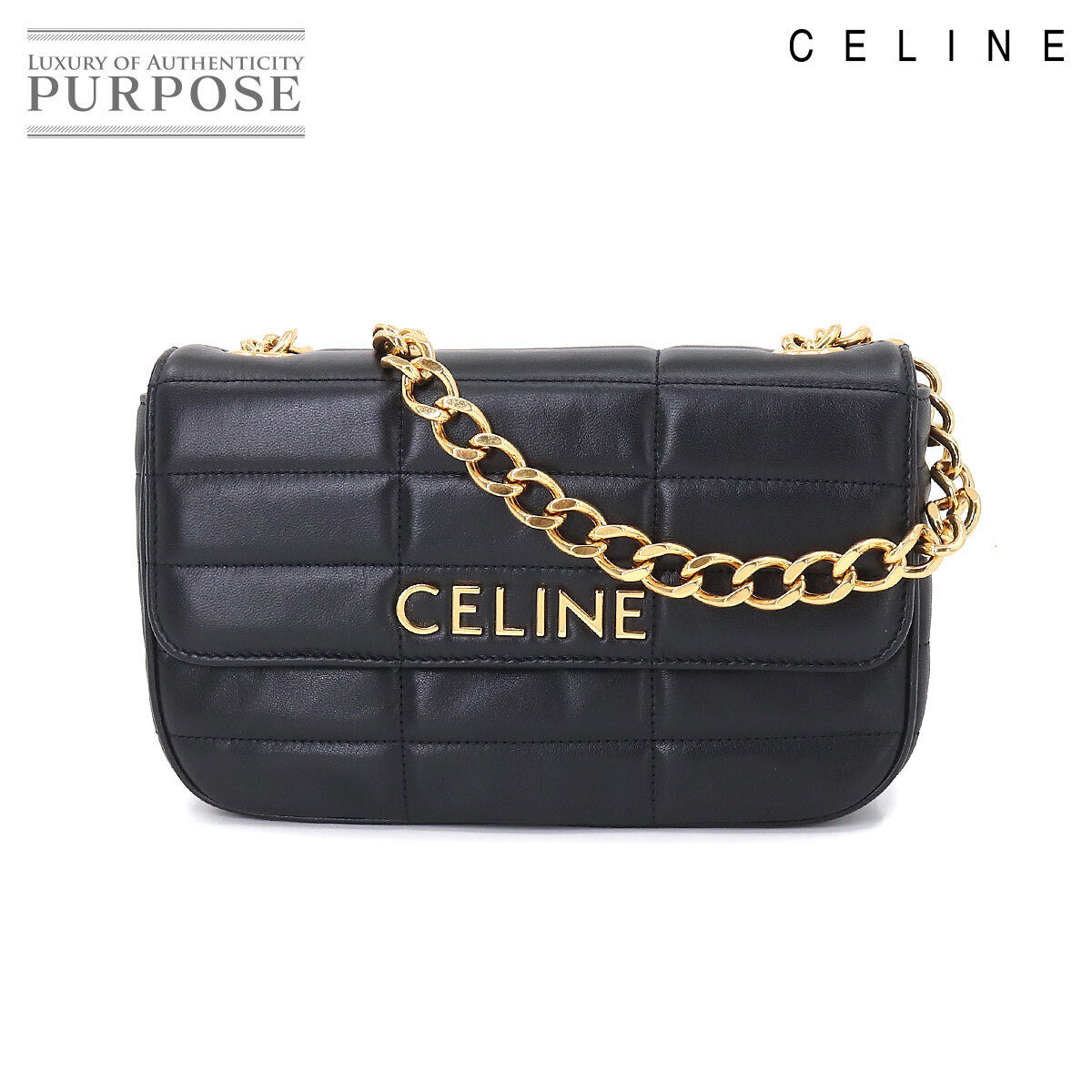 Celine Chain Shoulder Bag Matelasse Monochrome Leather Black Celine Chain Shoulder Bag Matelasse Monochrome Leather Black