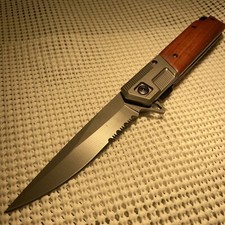 Wood Handle Spring Assisted OPEN Blade Folding Hunting POCKET Knife 9