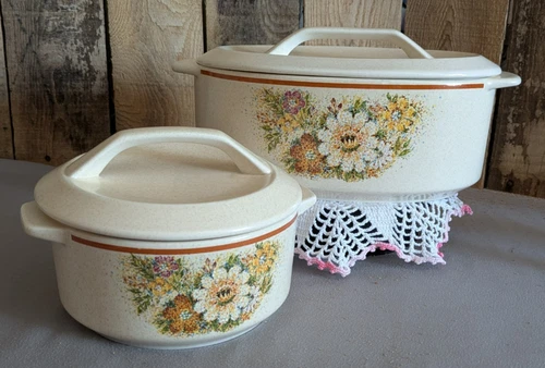 Set Of Two Casseroles VTG 70s Temper-Ware by Lenox - Magic Garden