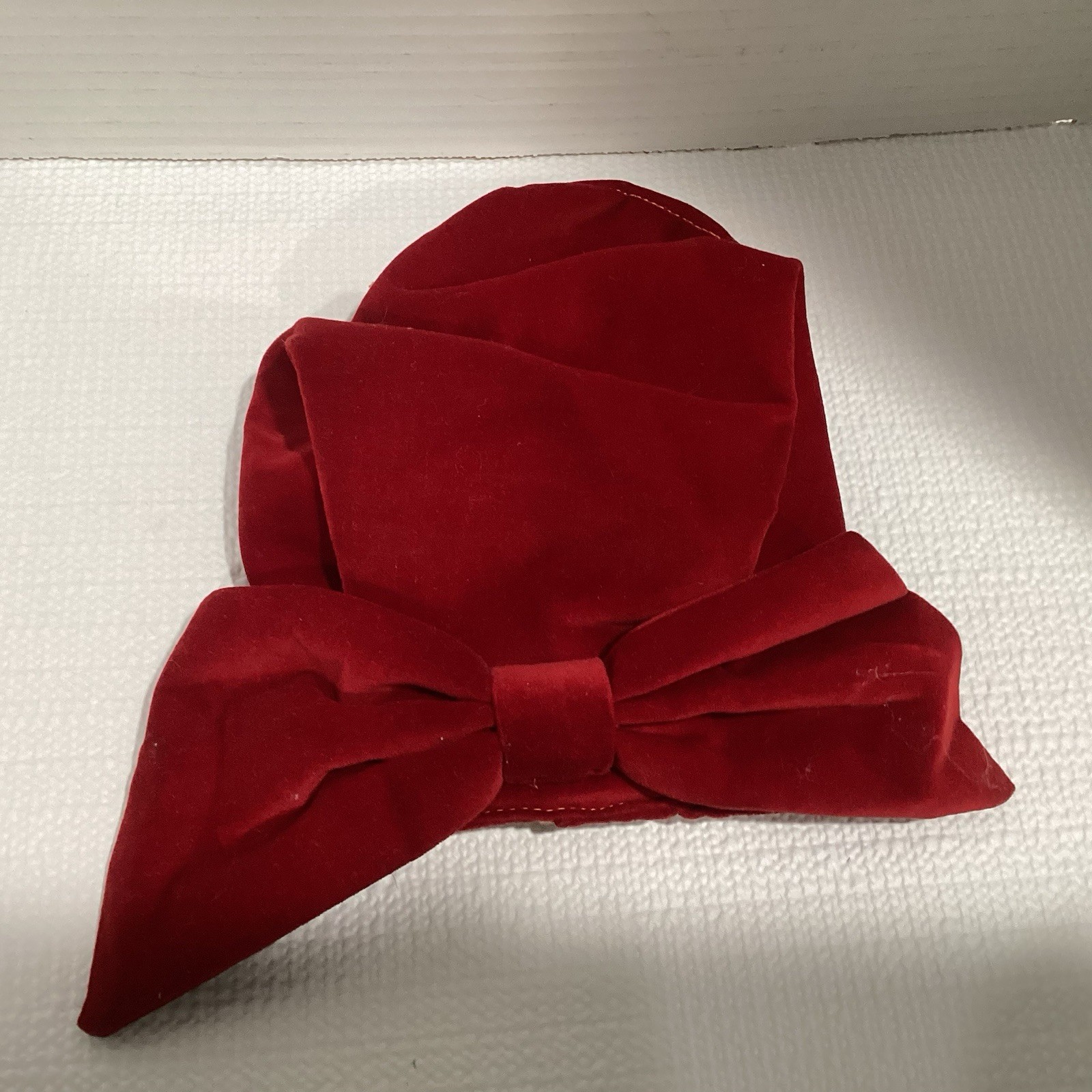 Vintage Red Velvet Headband  Headscarf With Bow Hat Lined