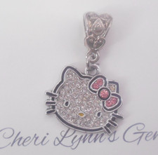 SILVER PINK CZ BOW HELLO KITTY CAT BRACELET CHARM DANGLE BEAD PENDANT  POUCH