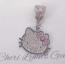 SILVER PINK CZ BOW HELLO KITTY CAT BRACELET CHARM DANGLE BEAD PENDANT & POUCH!