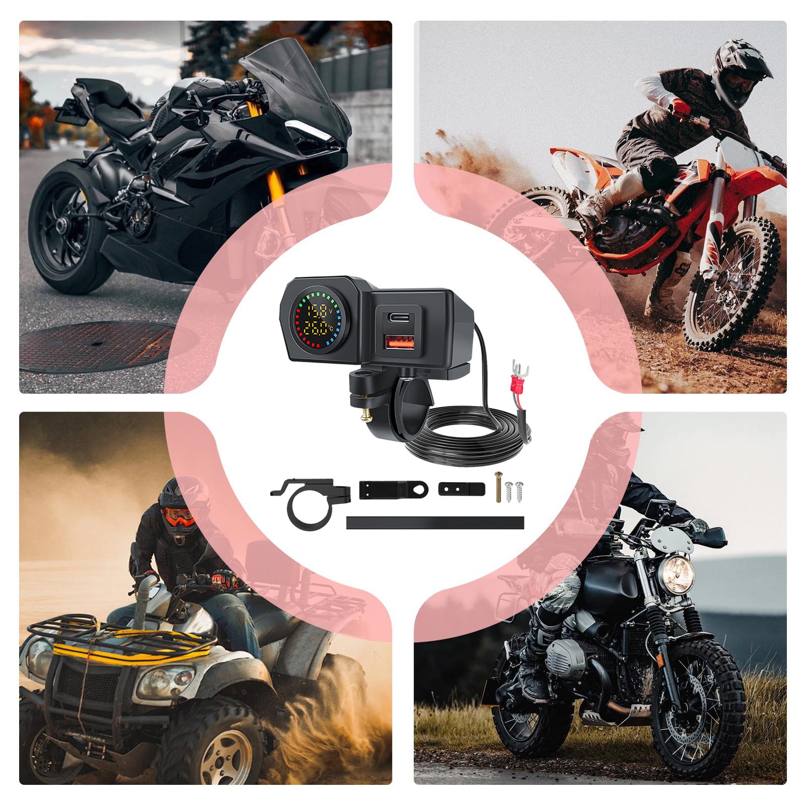 USB Outlet With Fast Charging Outlet Socket Double Motorcycle Handlebar charming