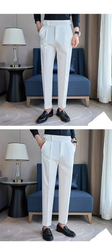 Summer Men's High Waist Straight Leg Suit Pants Business Office Wedding Trousers - Picture 13 of 17