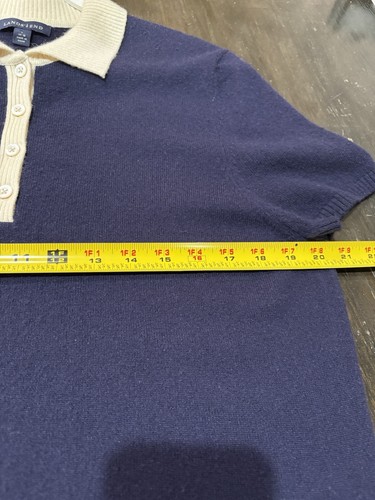 Land’s End Preppy Cashmere Top Short Sleeve L Navy/ Cream - Picture 5 of 7