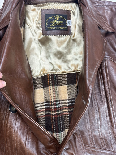 Chaqueta forrada con manta de cuero genuino vintage marrón para hombre talla 44 - Imagen 8 de 10