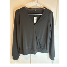 Banana Republic Womens Black Solid V-Neck Lon...