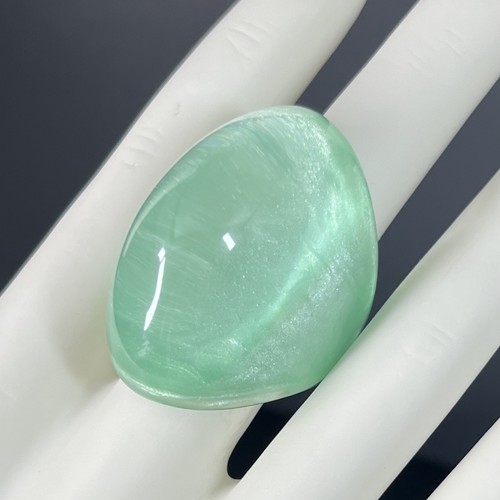 Chunky Lucite Dome Ring Green Clear Bubble Shimmer 7.75 Retro Statement Runway - Picture 9 of 14