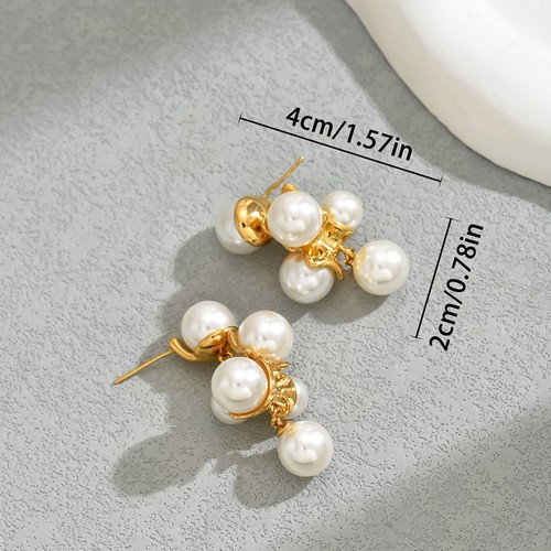 Fashion Womens Gold Tone White Faux Pearl Drop Dangle Stud Earrings Jewelry - Picture 4 of 5