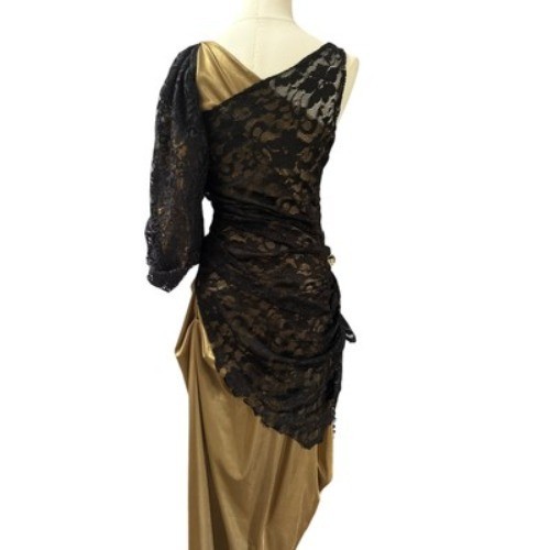 Black & Gold One-Shoulder Lace Evening Dress - Picture 5 of 5