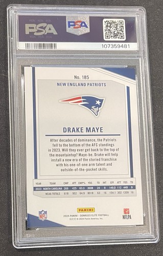 2024 Donruss Elite #185 Drake Maye Aspirations Red Shimmer Rookie RC #/875 PSA 8 - Bild 9 von 10