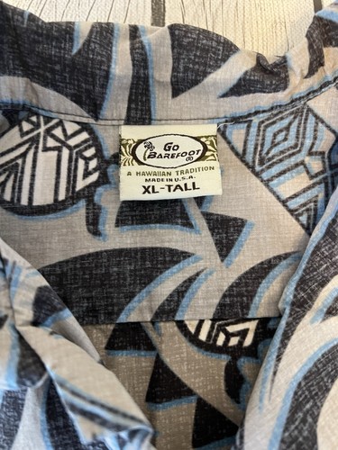 Go Barefoot Hawaiian Tradition Full Button Up Shirt XL Tall Black & Gray Beachy - Picture 2 of 6