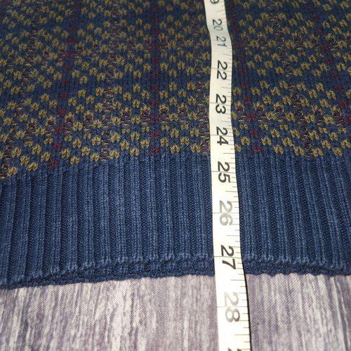 Trader Bay VTG Sweater Medium Crew Neck Knit Plaid Pattern Blue Brown Grandpa - Picture 6 of 7