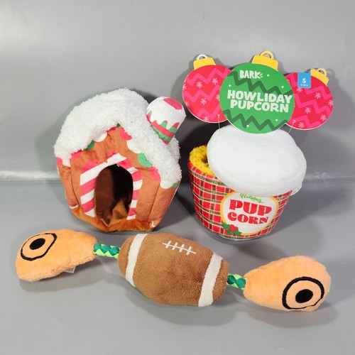 Bellen kleine Hunde 3 Kauspielzeug Set Welpenmais Fußball Lebkuchenhaus Quietschen Knistern - Bild 1 von 13