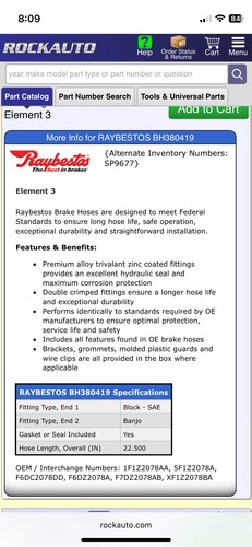 Raybestos Brake Hoses: Taurus or Sable BH-380419 (FR) & BH-380420 (FL) NewInBox - Picture 14 of 16