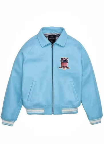 Avirex sky Blue Leather – Vintage Bomber Style, Iconic Military Flight Jacket - Picture 2 of 4