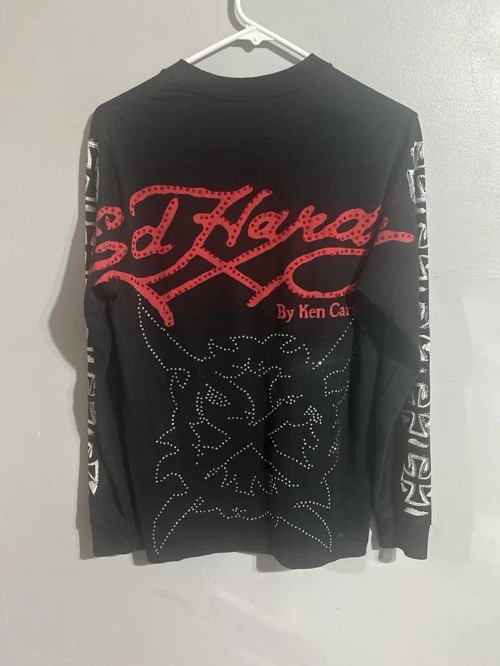 Ken Carson x Ed Hardy Para hombres Complejo Con Mercancía Estrás Manga Larga Foto 3 de 4