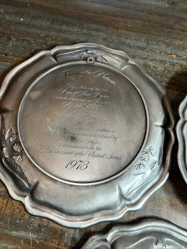 Menge 3 Vintage 1972-74 Worcester Zinn 10" Teller Paul Revere Tea Party... - Bild 6 von 7
