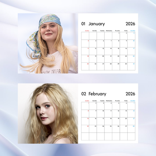 Elle Fanning 2026 Wandkalender, elegante Filmstar-Kunst, einzigartiges Fan-Geschenk - Bild 2 von 6
