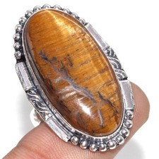925 Silver Plated Tiger Eye Ring Handmade Gemstone Jewelry Size US 9 GW