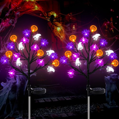 Halloween Decorations Pumpkin Bat Ghost Spider Solar LED Lights Waterproof 2Pack - Picture 7 of 12